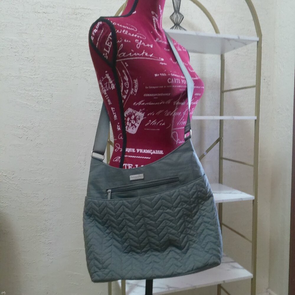 Baggallini Hobo Tote Adjustable Crossbody Bag Travel Shoulder Purse Nylon Grey